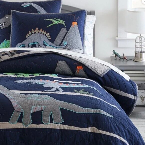 Pottery Barn Kids NEW Warren Dinosaur Navy Quilt - Twin - Picture 1 of 4